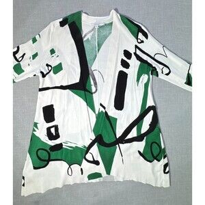 Chico’s Abstract Print Open Cardigan Womens Size 3 XL Black White Green Lightwei